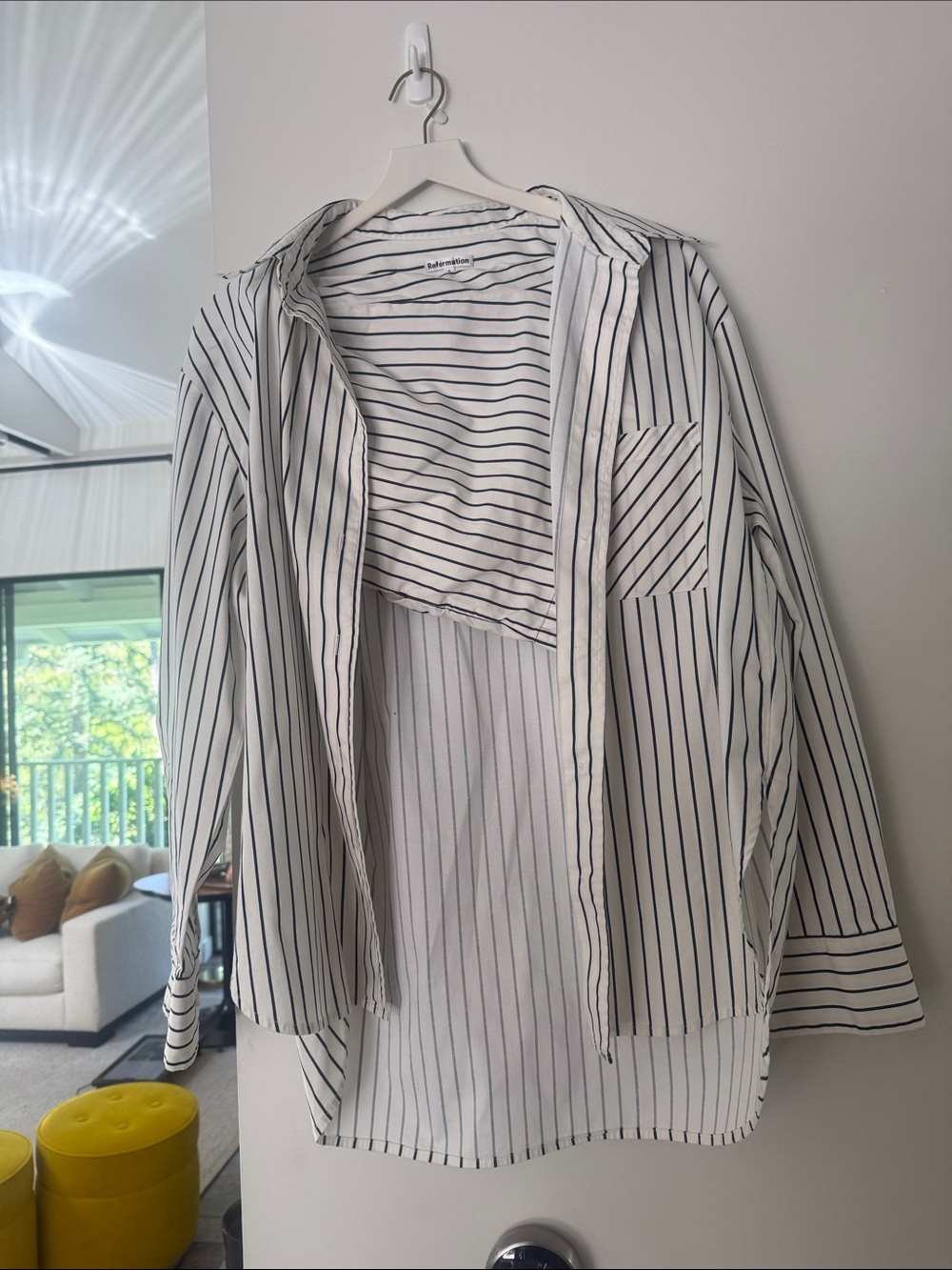 Reformation White and Black Striped Button Down Shirt